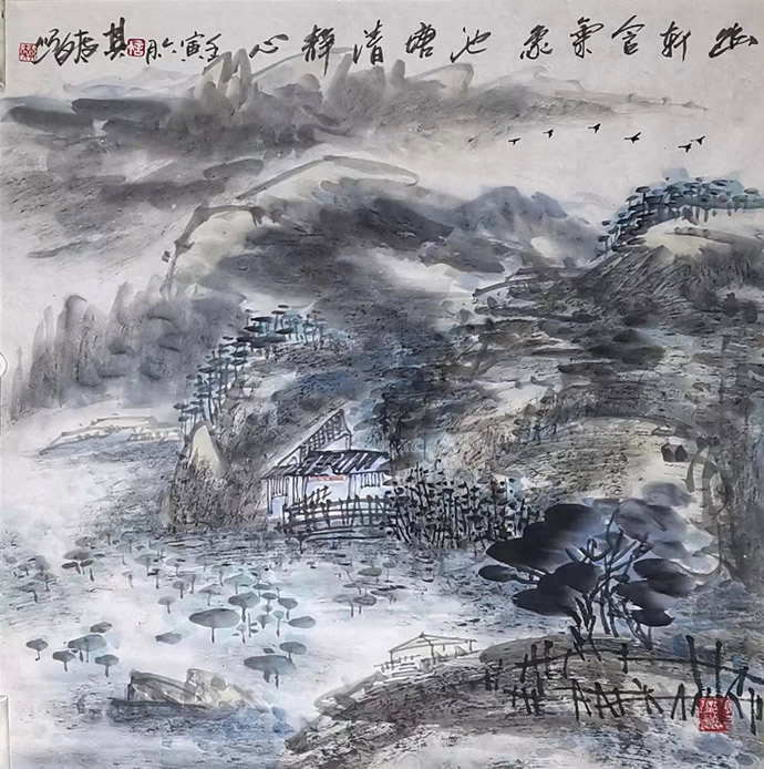 38、幽轩含气象 池塘清静心68X68（2022）.jpg